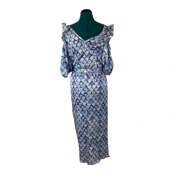 Never Fully Dressed Metallic Blue Marble Cold Shoulder Wrap Dress - Picture 3 of 7
